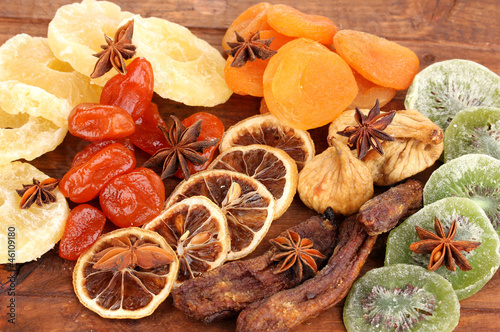 Dried fruits with anise stars close-up