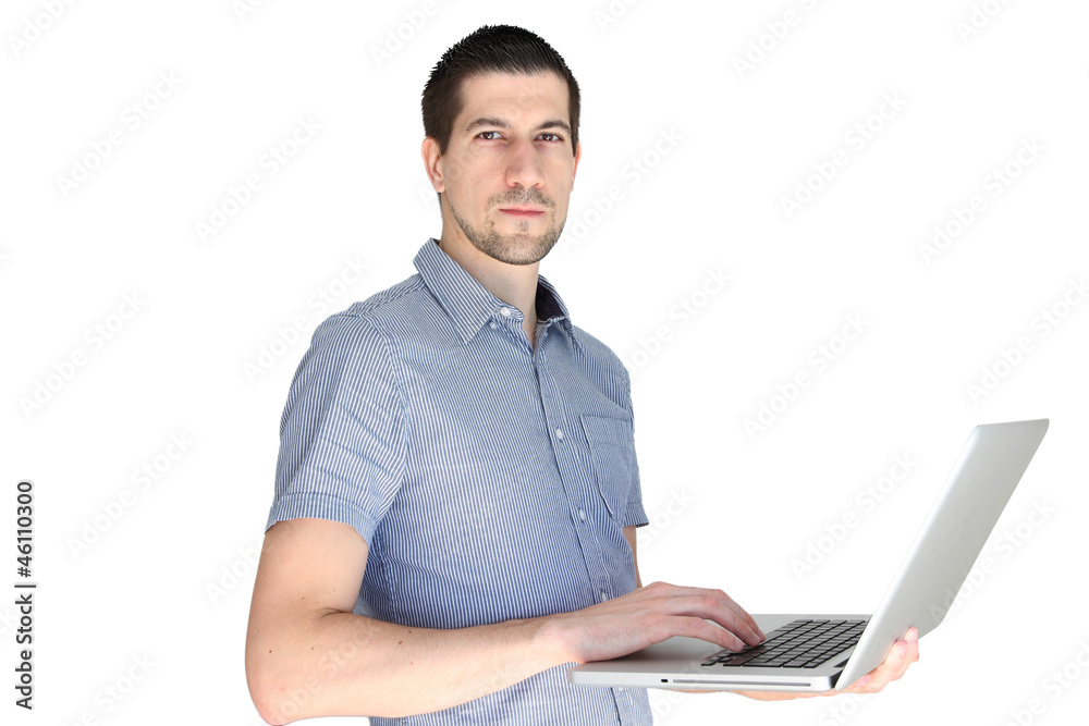 A portrait of attractive young man holding a laptop A portrait of attractive young man holding a laptop
