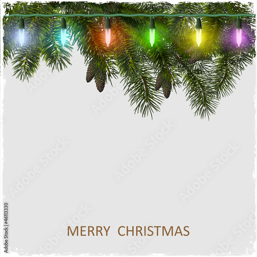 Vector Christmas card with fir tree branch and garland