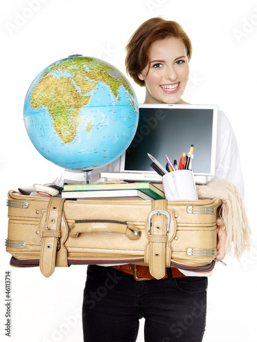 Student carrying a lot of things to start a new stage of life photo