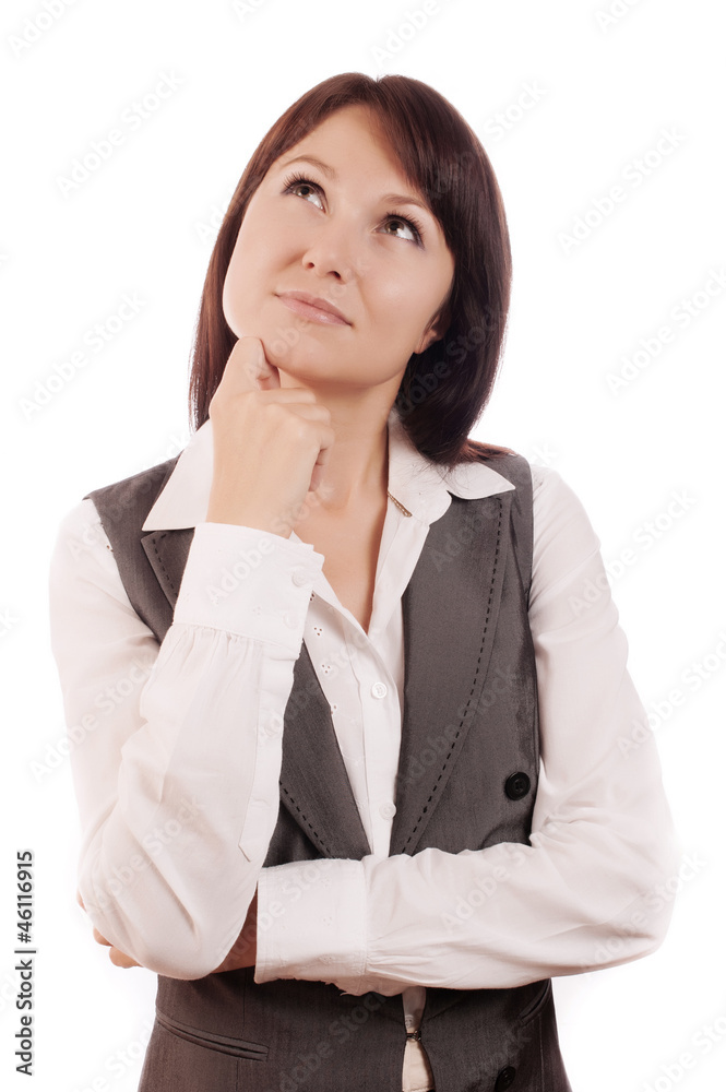 Beautiful business woman thinking or making choice Beautiful business woman thinking or making choice