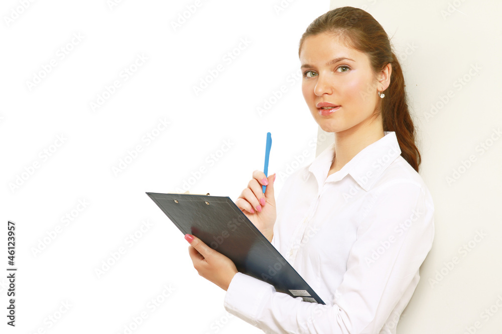 Portrait of the business woman with a represent folder Portrait of the business woman with a represent folder