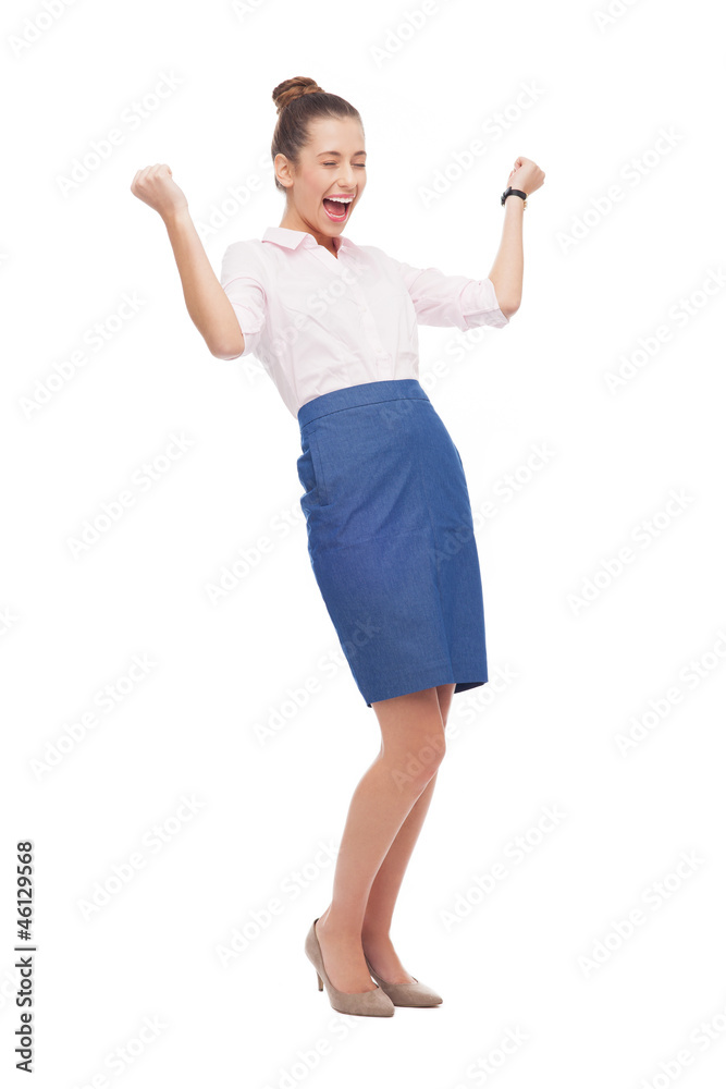 Successful businesswoman with clenched fists Successful businesswoman with clenched fists