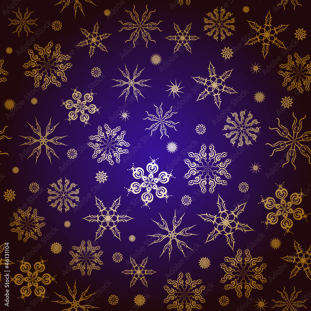 Gold snowflakes on a blue background. Gold snowflakes on a blue background.