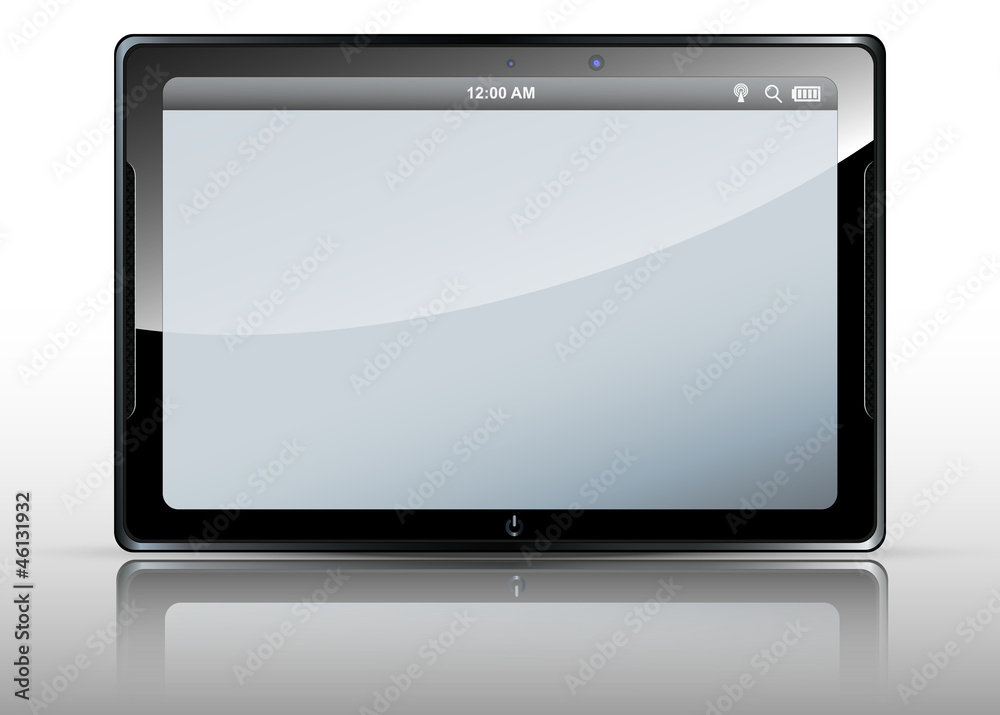 realistic tablet with a white screen , black frame