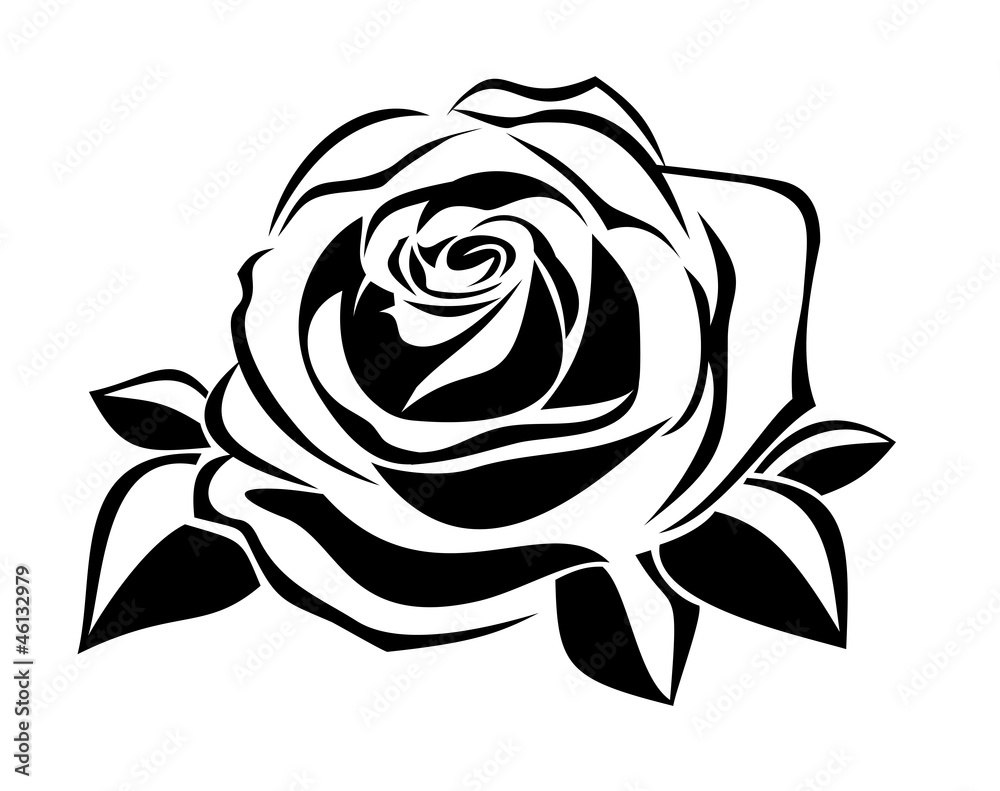 Black silhouette of rose. Vector illustration. Stock Vector | Adobe Stock