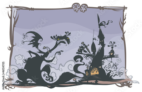 Fairy tale scene with cartoon silhouettes.