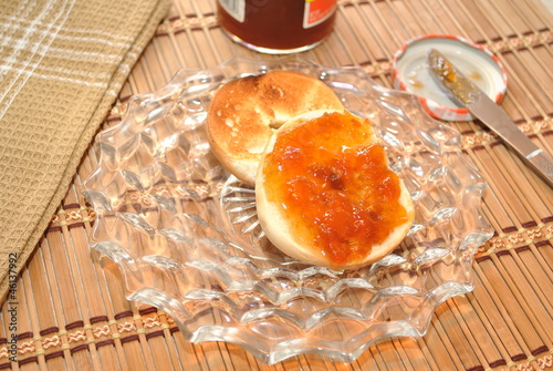 Breakfast; Apricot Jam on a Bagel photo