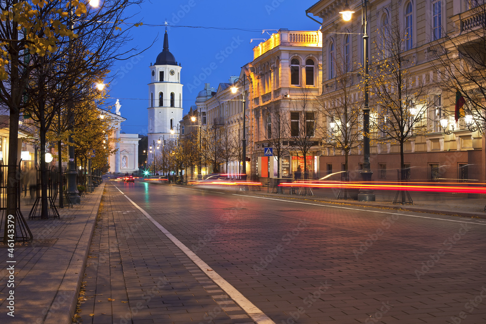 Gediminas Avenue in Vilnius at night