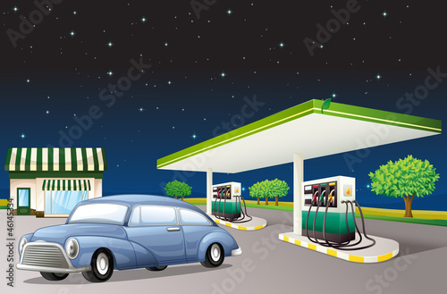 a house and a gas station