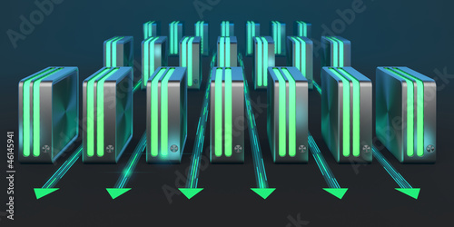 Computer networks. Cloud computing technology. Array of servers