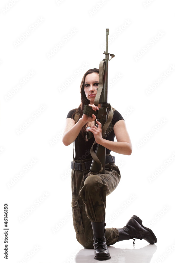 Army Woman With Gun - Beautiful woman with rifle plastic Army Woman With Gun - Beautiful woman with rifle plastic