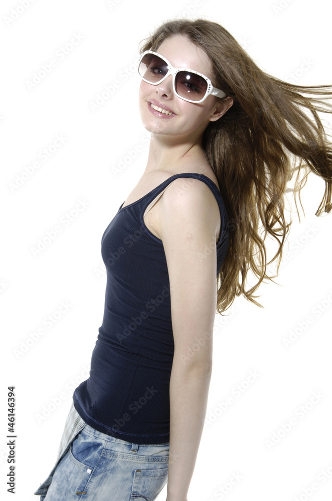 beautiful sexy woman in sunglasses posing on white beautiful sexy woman in sunglasses posing on white