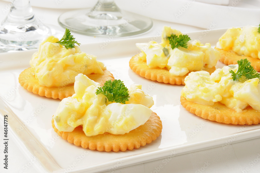 Egg salad on crackers Egg salad on crackers