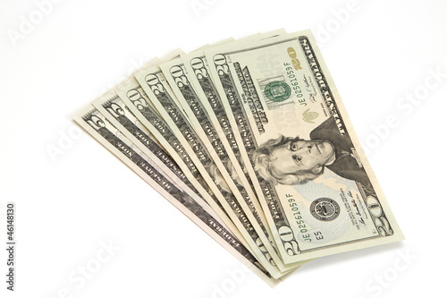 Banknotes twenty and five U.S. dollars