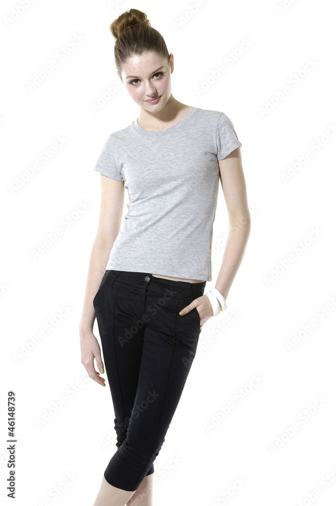 casual leisure young woman smiling isolated casual leisure young woman smiling isolated