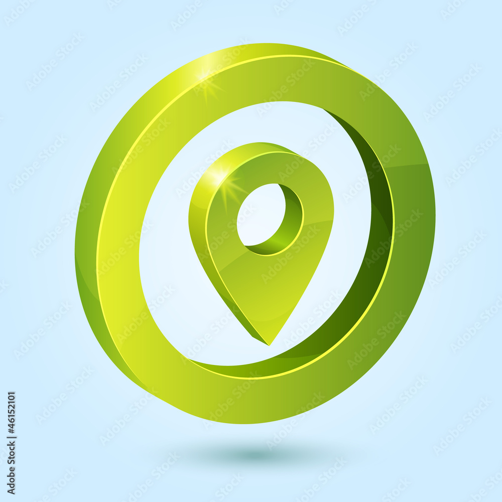 Green map pin symbol isolated on blue background Green map pin symbol isolated on blue background