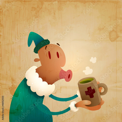Man Caught A Cold And Drinks Hot Tea