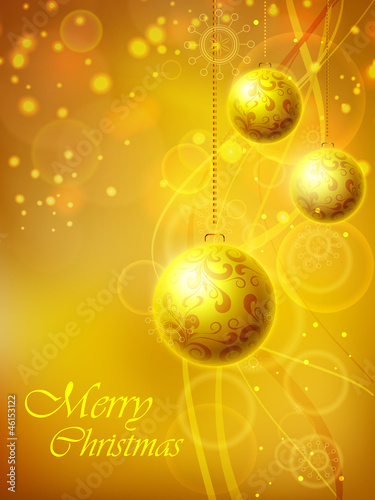 Decorative Xmas balls on shiny snowflakes background for Merry C