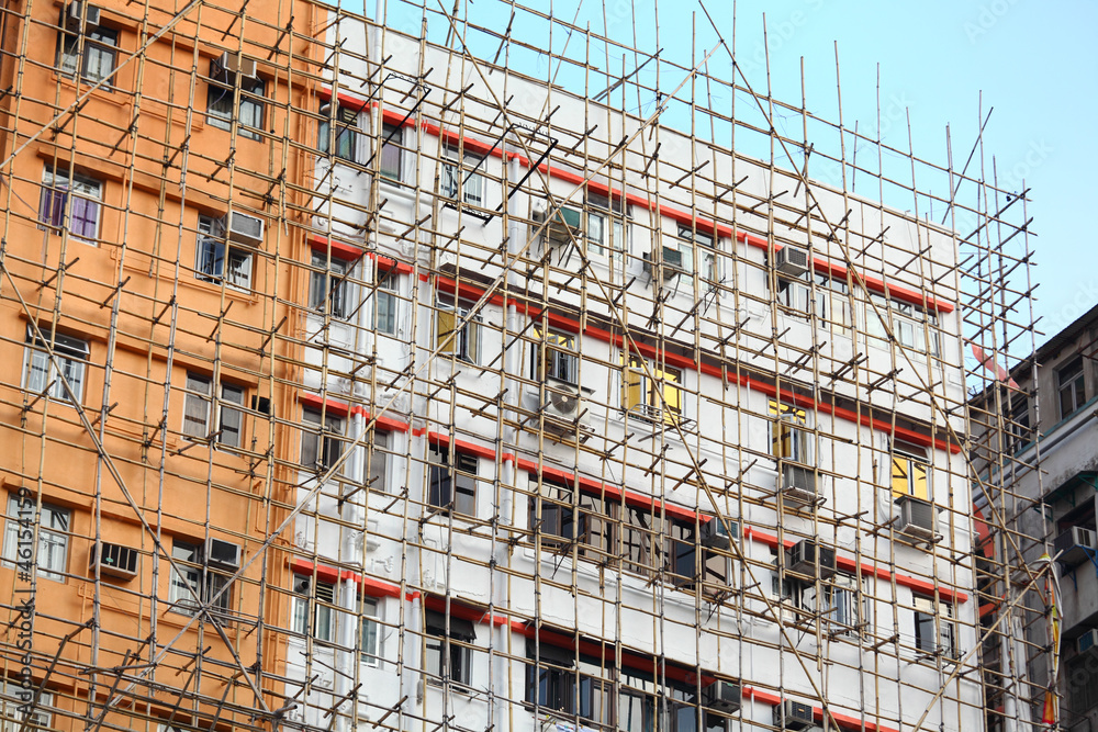 bamboo scaffolding of repairing old building