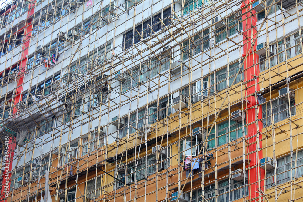 bamboo scaffolding of repairing old building