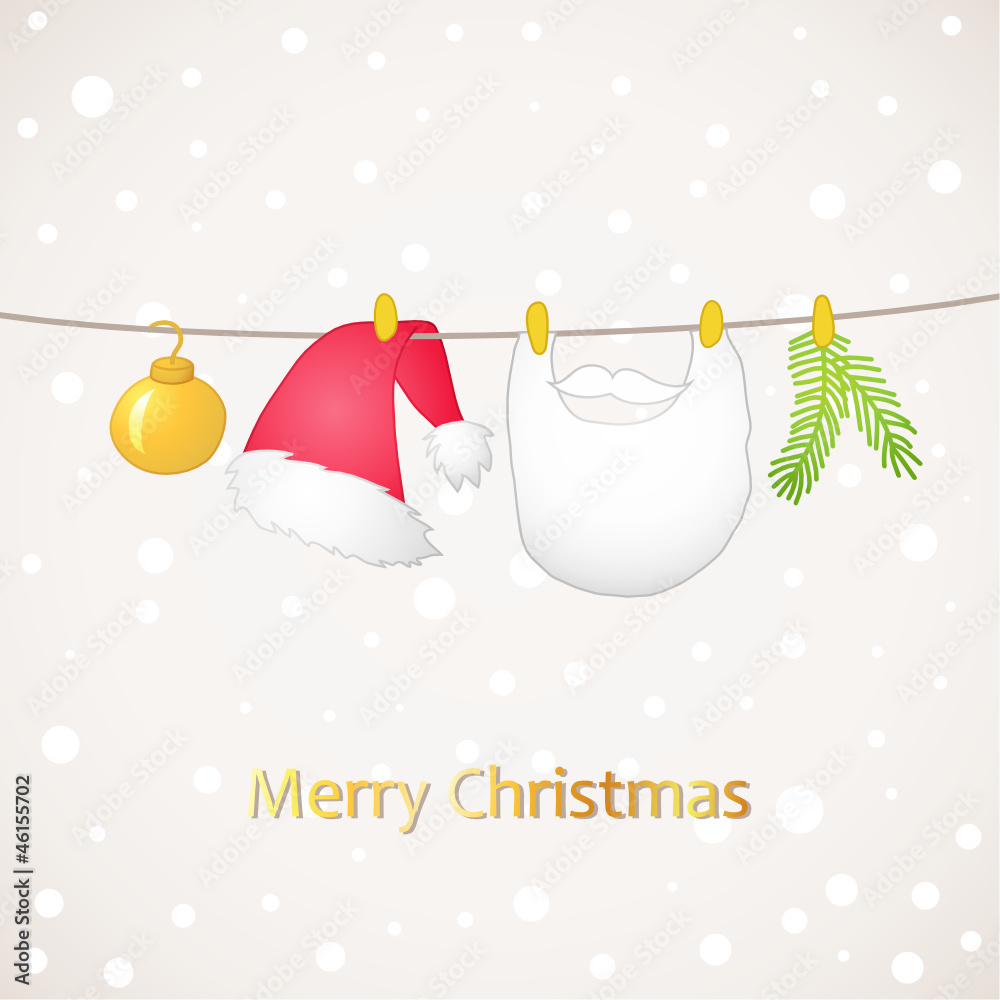 Christmas Card, Santa hat, beard, snowy background Stock-Vektorgrafik