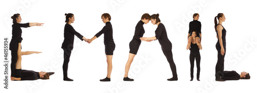 Black dressed people forming EMAIL word over white 