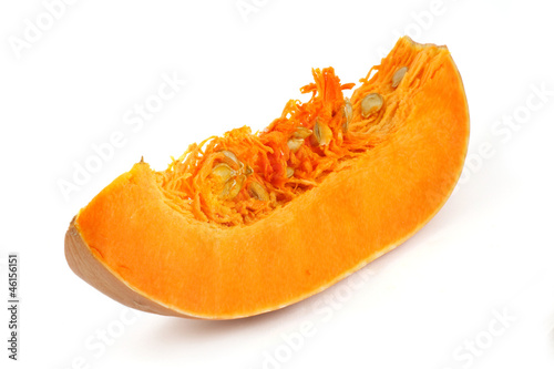 Slice of pumpkin isolated on white background