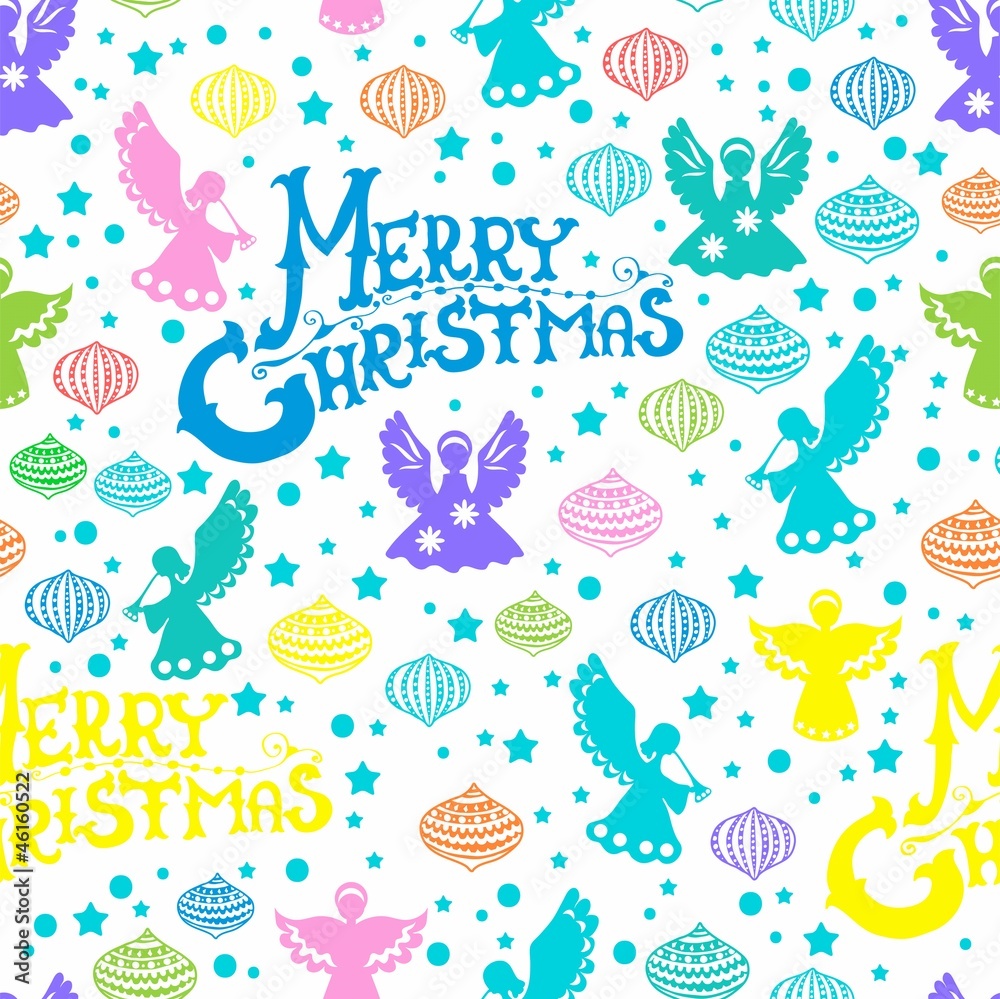 Merry Christmas  seamless pattern with Angels and toys