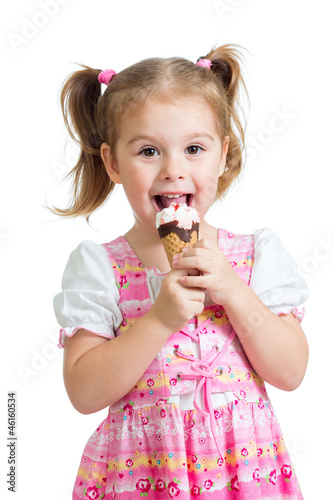 joyful child girl eating ic...