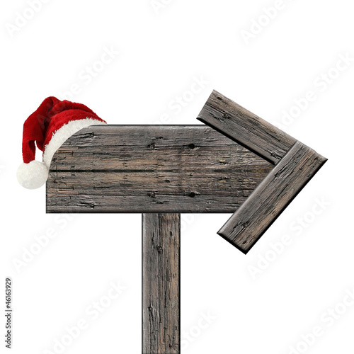 wooden sign with Santa hat 