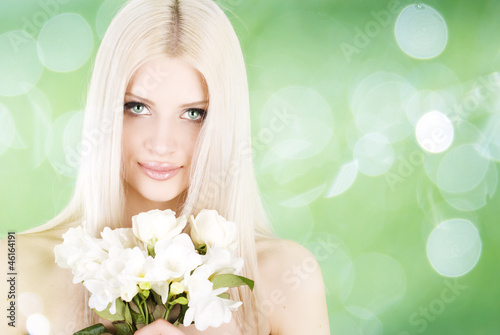 beautiful woman face with flower
