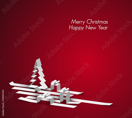 Merry Christmas card made from paper stripes