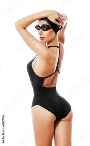 sexy swimmer in black swimwear © alexbutscom