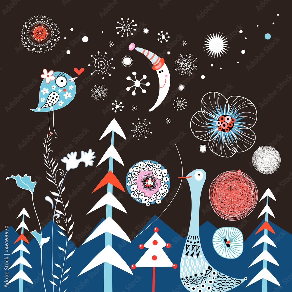 winter background with trees and birds winter background with trees and birds