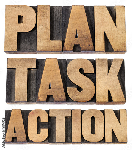 plan, task, action word in woot type photo