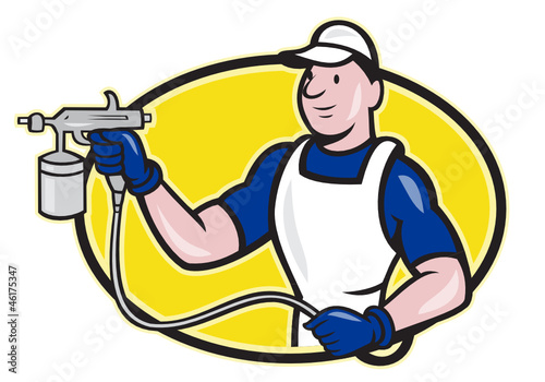 Spray Painter Spraying Gun Cartoon