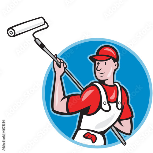 House Painter With Paint Roller Cartoon