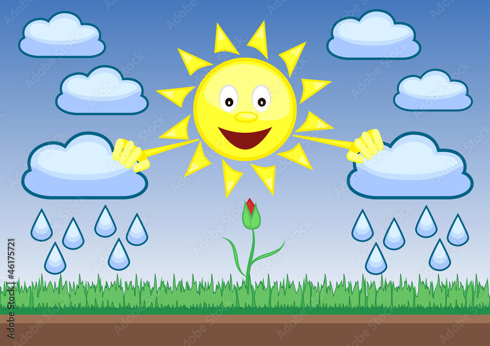 Fototapeta premium Funny Sun moves apart rainy clouds