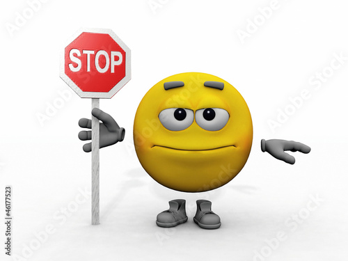 smiley  holding a stop sign