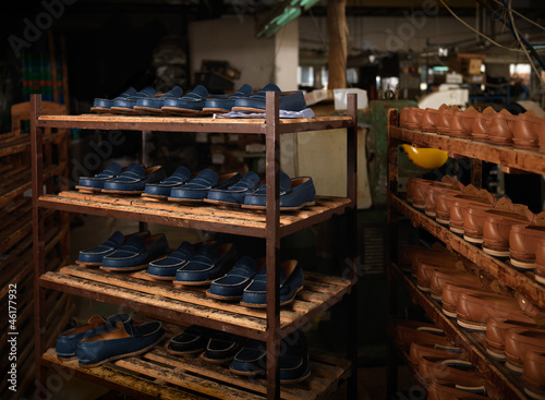 detail of shoe storage in a factory