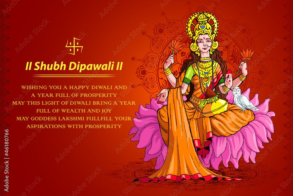 vector illustration of godess lakshmi sitting on lotus