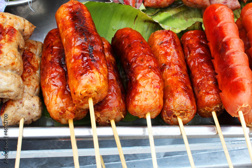 Sausages for sale in Bangkok, Thailand.