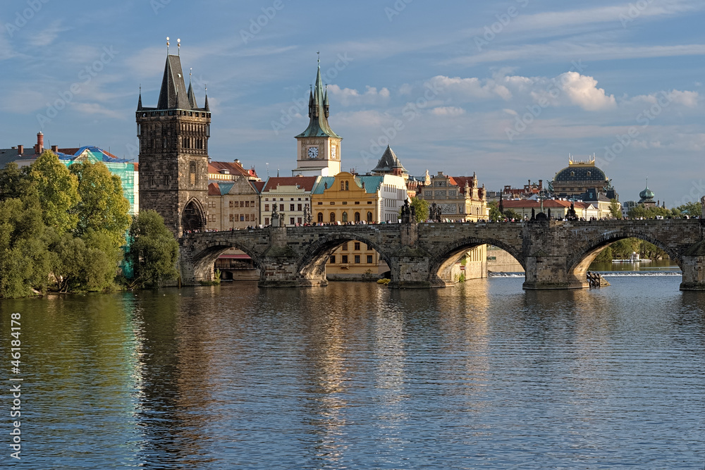 Charles Bridge in Prague at the end of a summer day