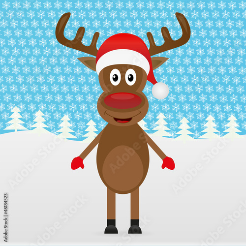 Christmas reindeer in the forest in winter