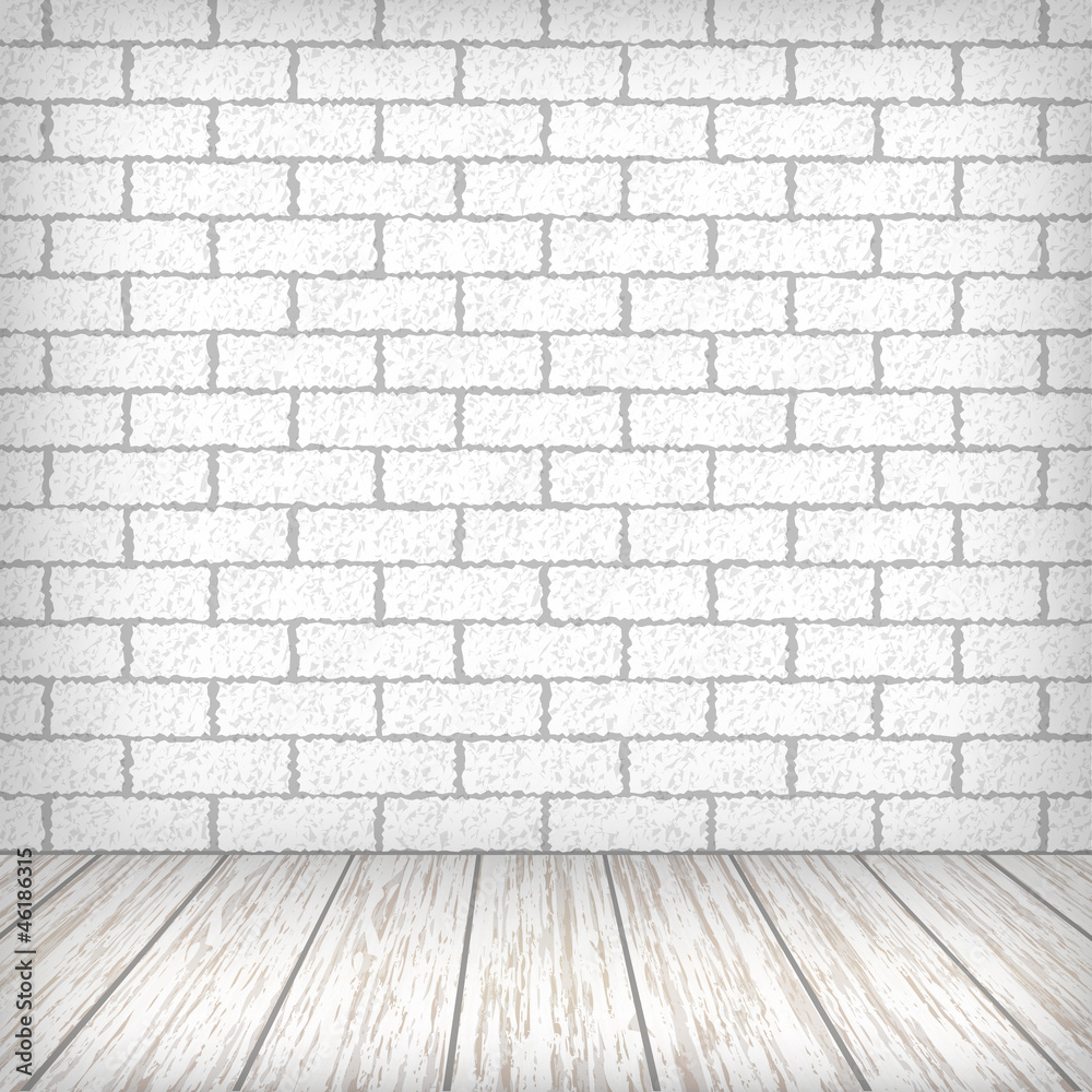 White brick wall with wooden floor in a vintage interior
