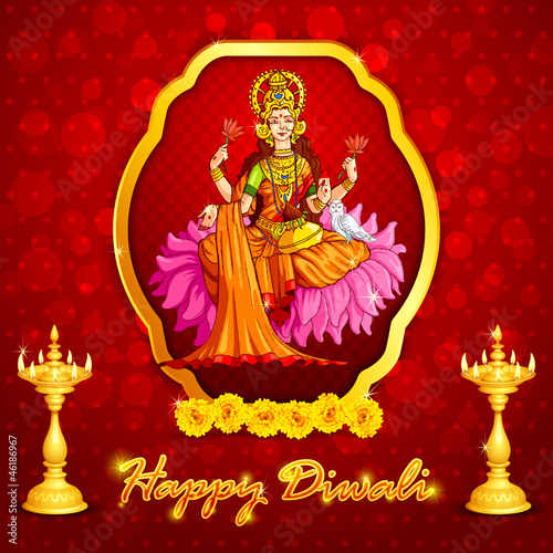 vector illustration of godess lakshmi with lamps