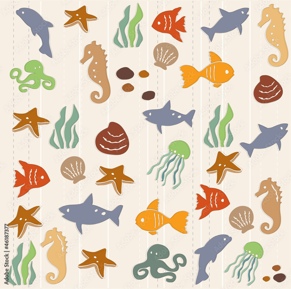 Obraz premium Seamless ocean life pattern 2