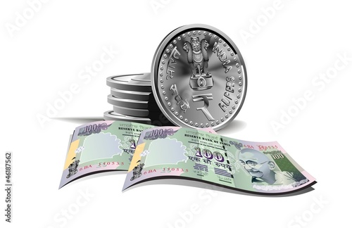 indian rupy banknotes and coins vector illustration