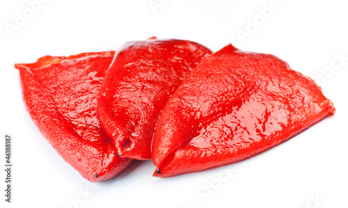 red peppers, roasted and peeled, isolated on white photo